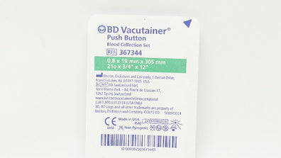 BD 367344 Vacutainer Push Button Blood Collection Set 24G x 3/4inch x 12inch